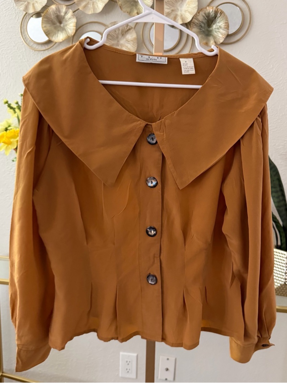T.L.H by Hupe Caramel Button-Front Blouse with Wide Collar